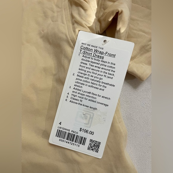NWT Lululemon Cotton Wrap Front T-Shirt Dress Prosecco Size 4 - Picture 9 of 10